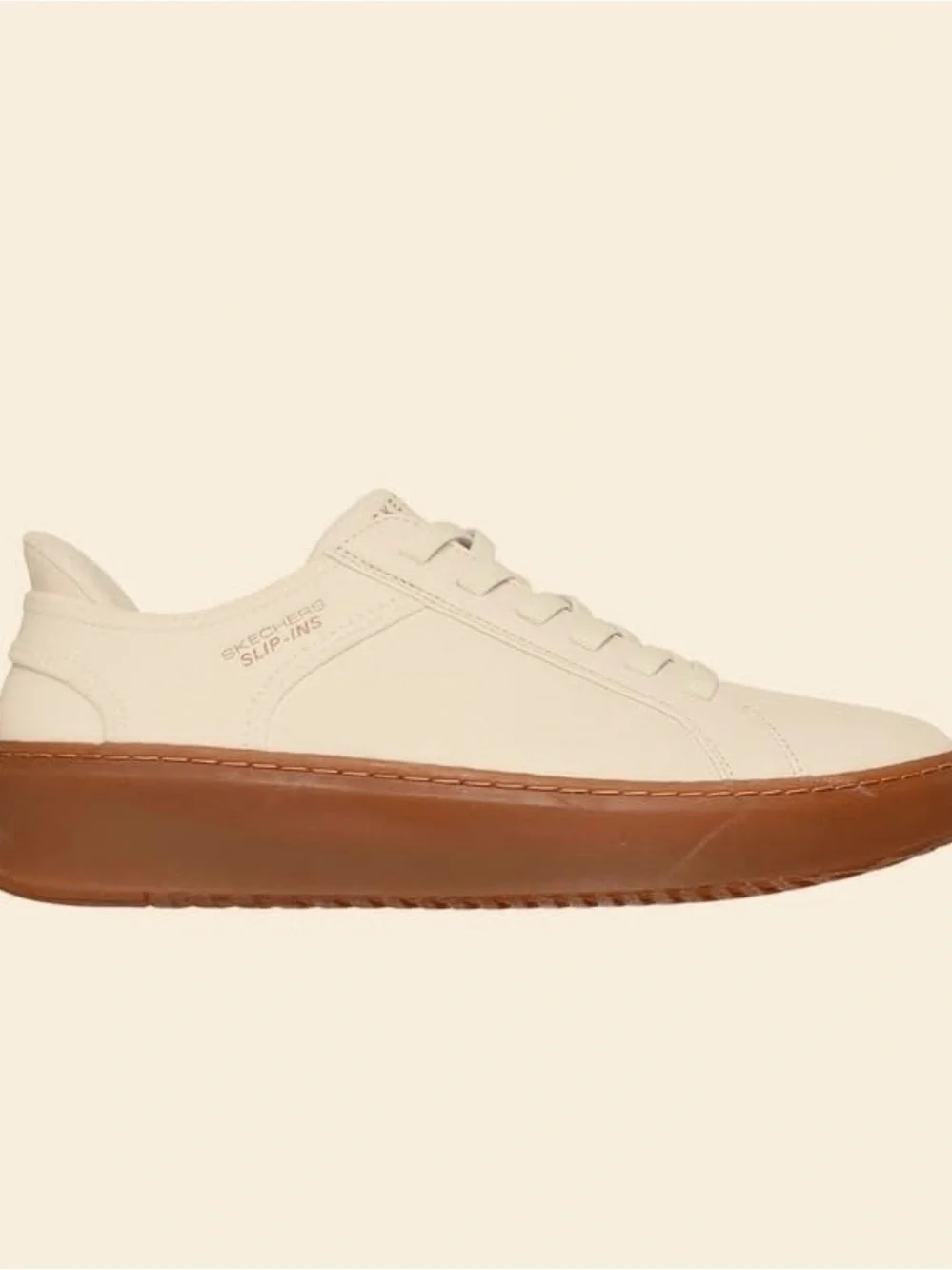 Skechers Men's Cream Lace-Up Sneakers with Brown Gum Sole